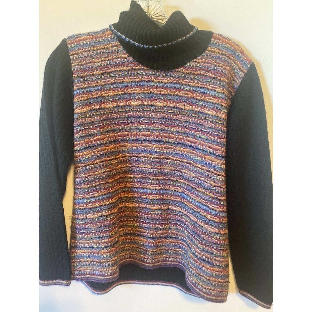Filiforme Ribbed Wool Sweater Turtleneck Made in Italy Black Size Small - Picture 4 of 9